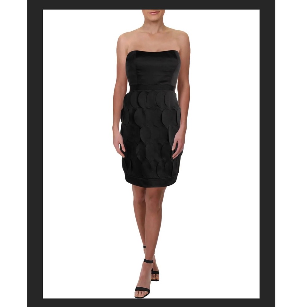 Phoebe Couture Strapless Cocktail Dress Womens 2 Black EUC Petal Skirt Bow Back
